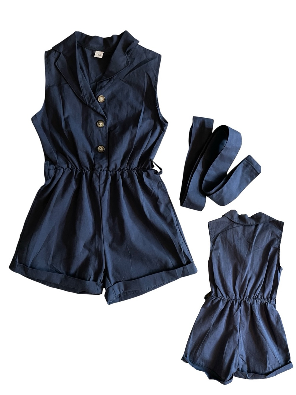 NWT Girls Navy Romper Size 110 (4T-5T) Sleeveless Belted One Piece